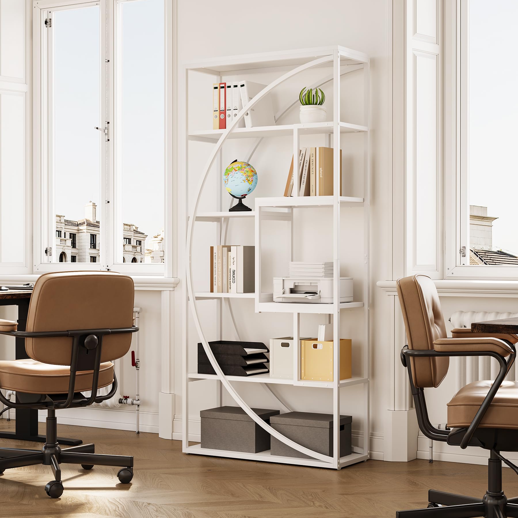 本棚　飾り棚　オフィス家具 Amazon｜1Easylife (イージーライフ) 70.8インチ 本棚 2点セット 工業